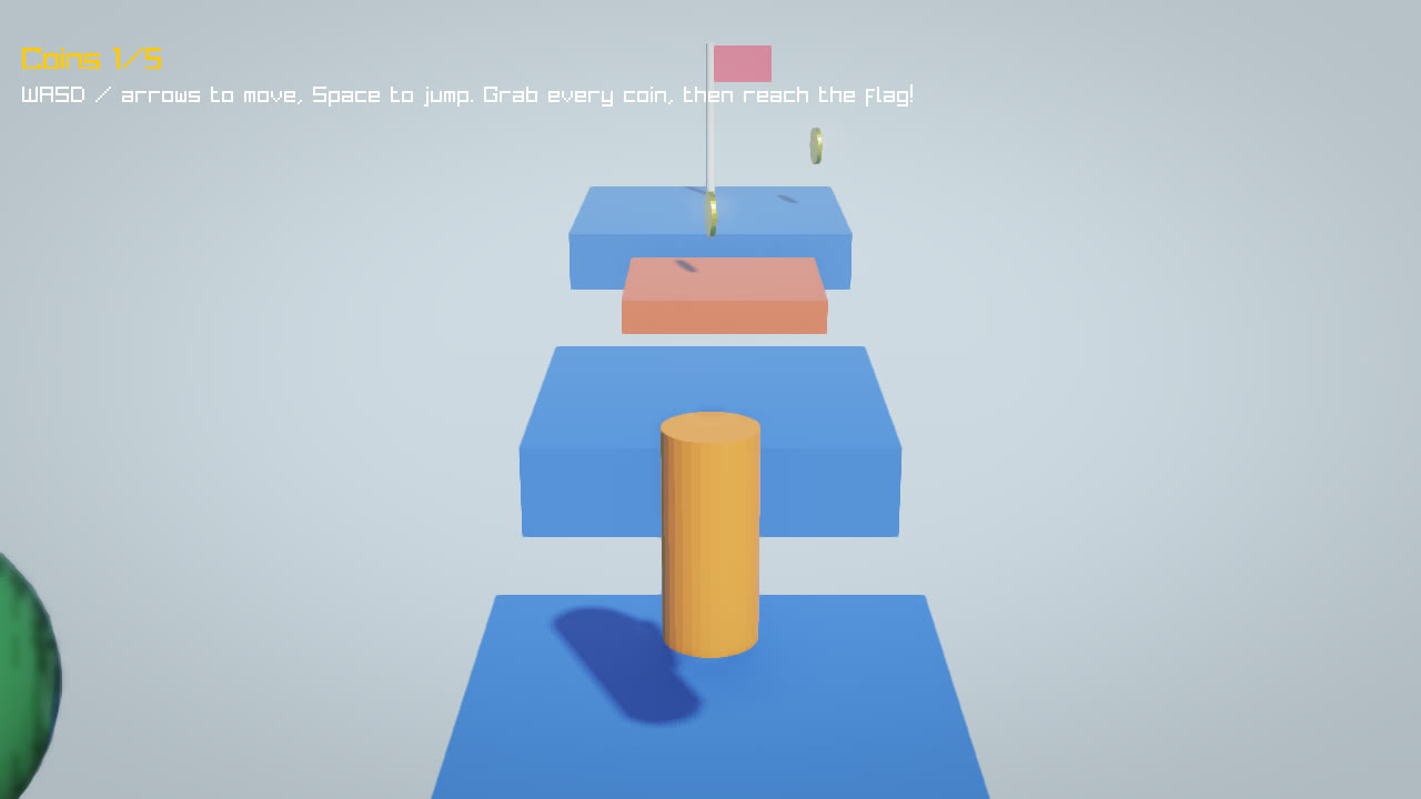 A third-person platformer with coins and floating platforms