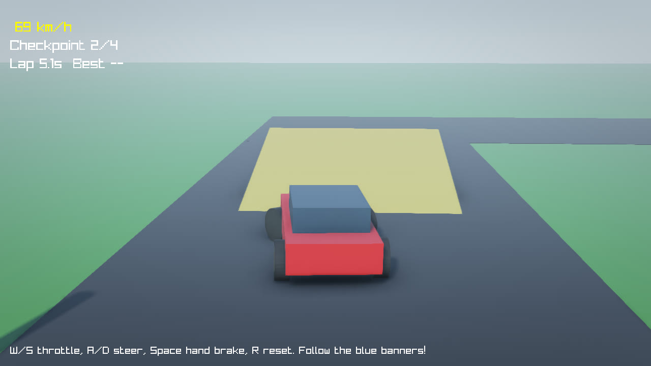 A car on a track with a lap timer